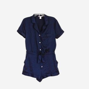 Victoria's Secret Navy-blue satin collared sleep pajama romper